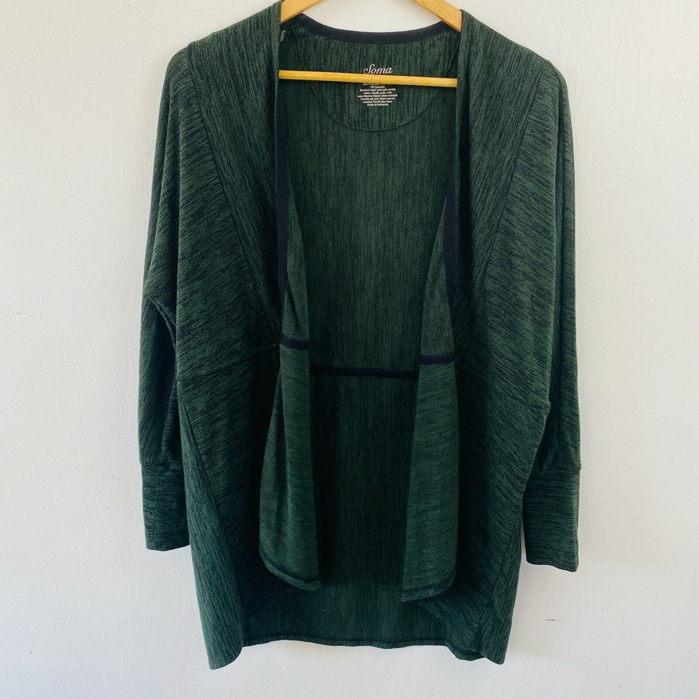 Soma Cardigan Women XS Green Open Front Draped Loungewear Cozy Forestcore